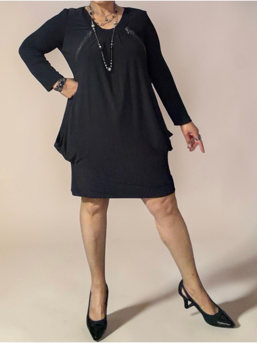 Joseph Ribkoff Black Tunic Dress Size 16 Zipper Detail Edgy Minimalist